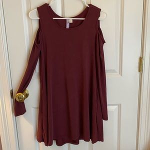 Cold shoulder burgundy dress